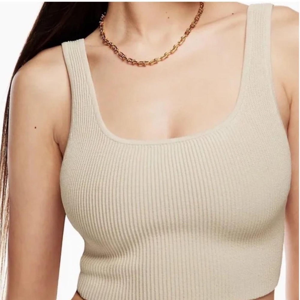 Babaton Aritzia - Sculpt Knit Scoop Neck - Crop Tank Top - Ivory Stone - Small